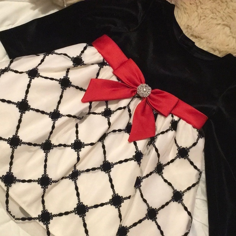 🌹Rare Editions black and red bow girls dress NWT size 18 m